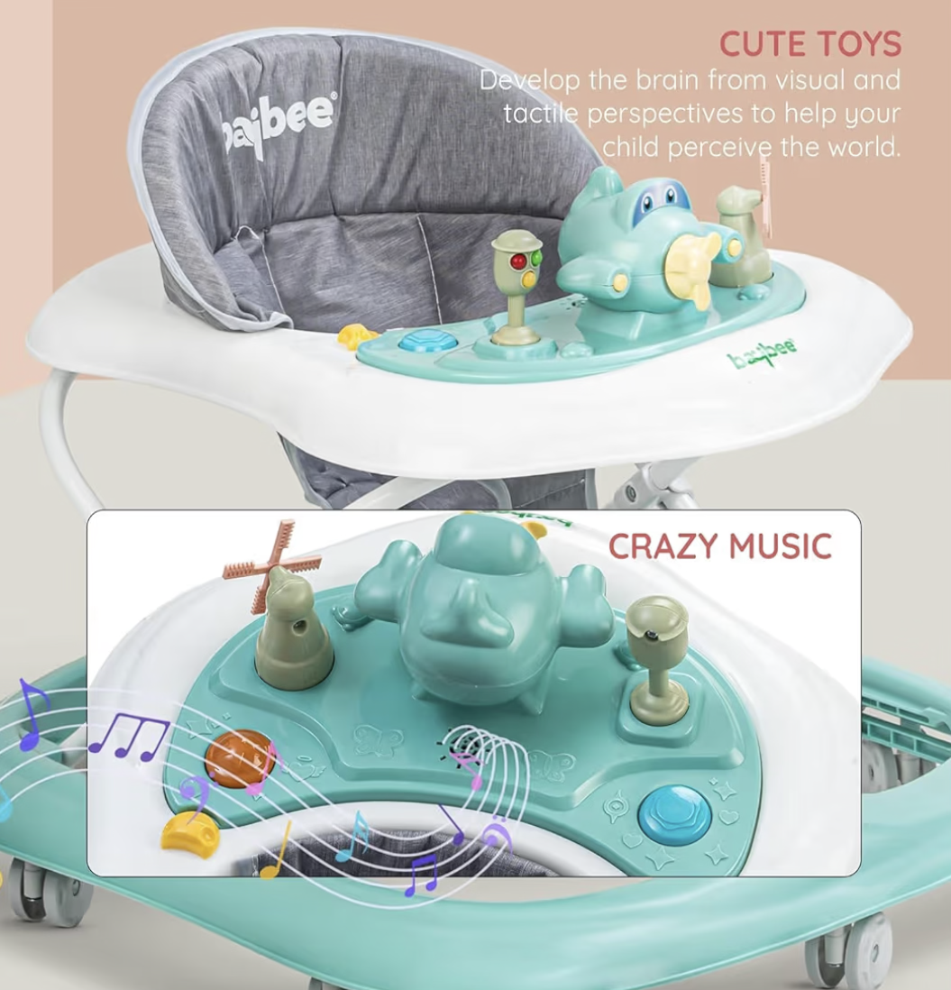 Baybee Baby Walker for Kids 6–18 Months, Adjustable Height Infant Walker with Music Toy Bar, Round Activity Walker for Toddlers, Safe Mobility Trainer for Boys & Girls (Green)