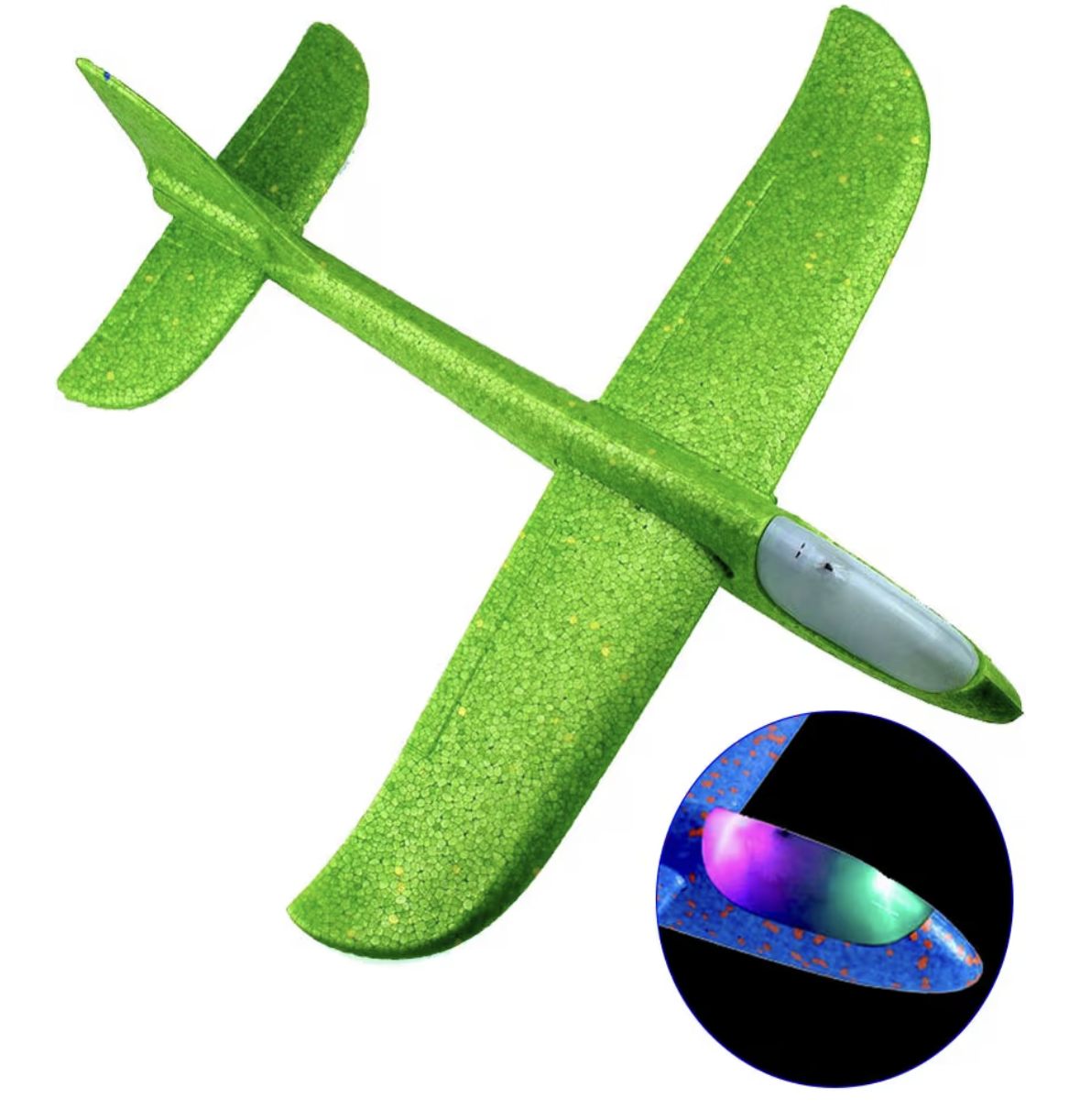 SHOWAY Flying Glider Planes With Flash LED Light 18.9" Foam Flight Mode Throwing Air Plane Aerobatic Airplane Outdoor Sport Game Toys Gift for Kids 3 4 5 6 7 Year Old Boy Green
