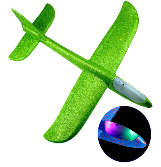 SHOWAY Flying Glider Planes With Flash LED Light 18.9" Foam Flight Mode Throwing Air Plane Aerobatic Airplane Outdoor Sport Game Toys Gift for Kids 3 4 5 6 7 Year Old Boy Green