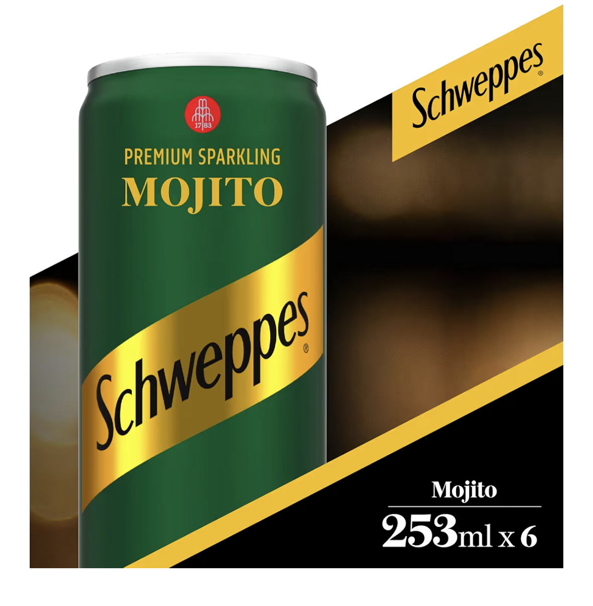 Schweppes Mojito, Premium Sparkling Carbonated Drink, Can 253ml, Pack of 6