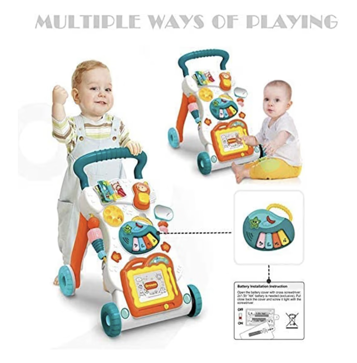 Baybee Baby Crawlio Walker for Kids, Baby Activity Walker with Music, Rotating Lock Wheel,Gears & Grip Handle for Toddlers for 0 to 2 Years Boy Girls (White)