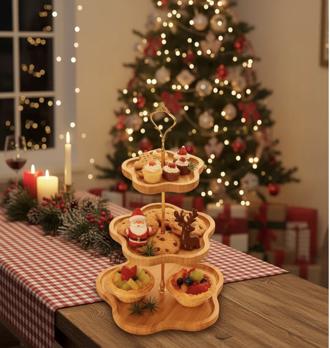 Tazweeq Tiered Serving Tray, 3-Tier Wood Tiered Serving Tray Cupcake Tower, Tiered Tray for Fruits Cakes Dessert