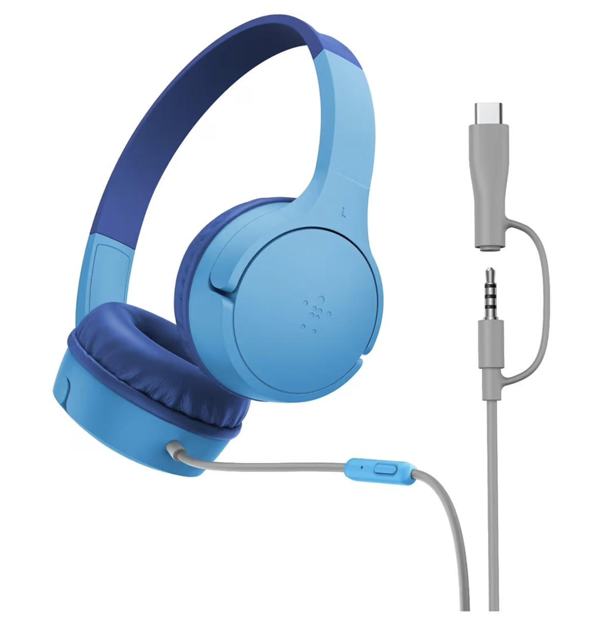 Belkin SoundForm Mini Kids Wired Headphones with USB-C to 3.5mm Dongle, Built-in Mic & Fun Stickers, 85dB Max Volume – for Online Learning, Travel, Compatible with iPhone, iPad, Galaxy, etc - Pink