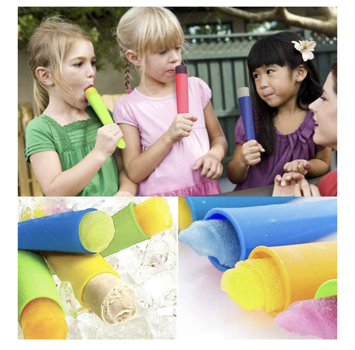 Moulds Set, Ice Lolly Makers,Ice Lolly Moulds Ice Cream Reusable Silicone DIY Popsicle Moulds for Kids,Toddlers and Adults with Non-Spill Lid Cleaning Brush