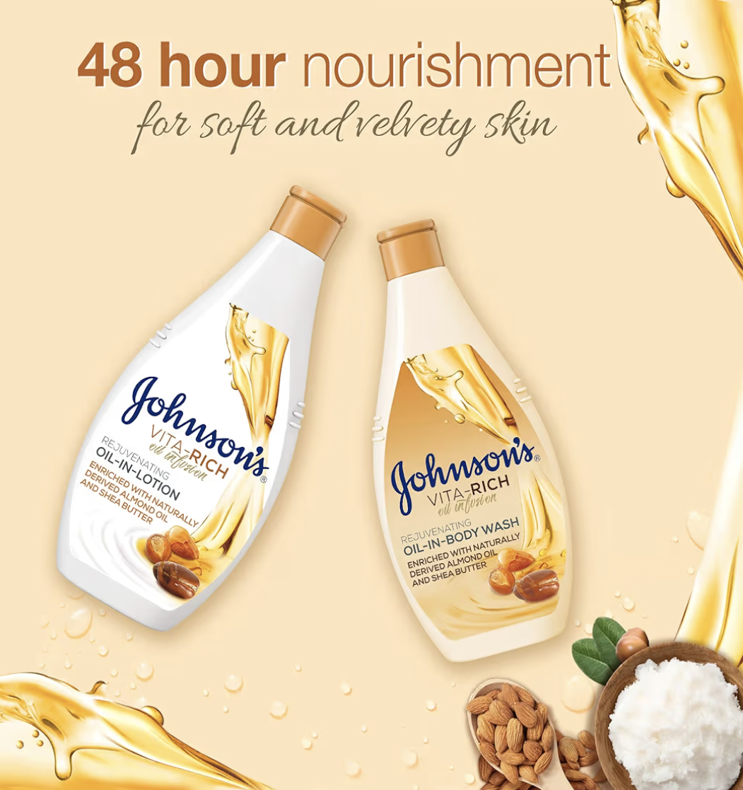Johnson's Vita-Rich Rejuvenating Body Lotion, Oil-In-Lotion Formula for Deep Hydration and Skin Rejuvenation, 400ml (1+1 FREE), enriched with vitamins and antioxidants