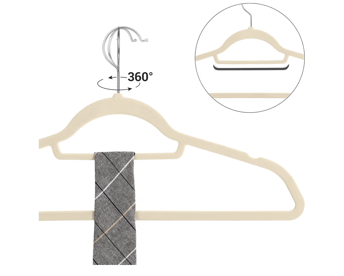 Red Dot Gift®10-Pack Beige Non-Slip Velvet Hangers 42cm With 360 Degree Rotatable Hook - Durable & Slim