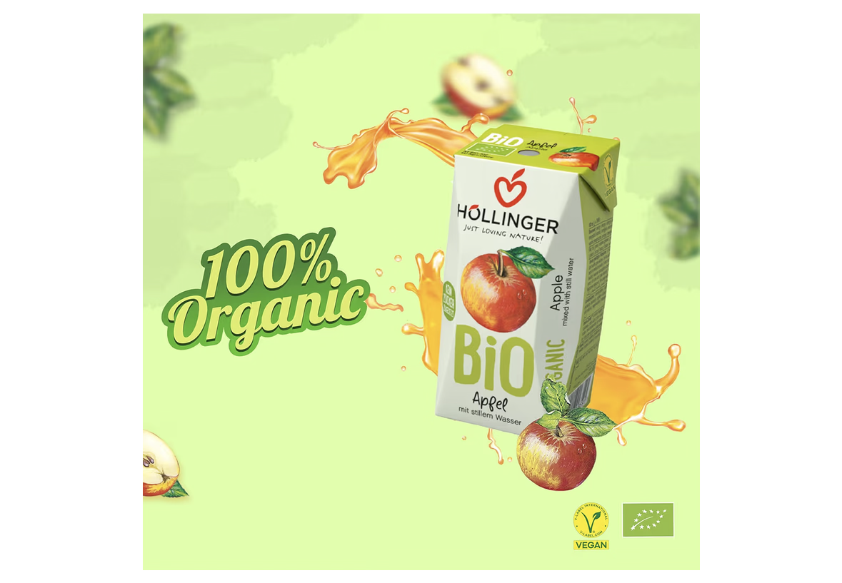 Hollinger Organic Apple Juice with No Added Sugar Never from Concentrate 200ml x 3