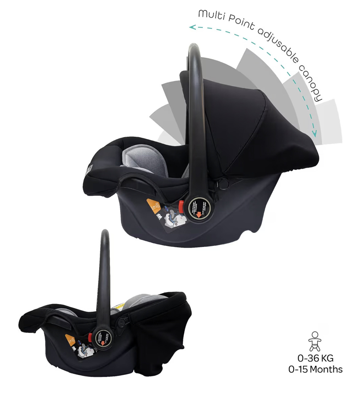 The Moon Brand Bibo Infant/Baby/Kids Travel Car Seat With Full Body Support Cushion Rear Facing Seat Carry Cot AdjUStable Canopy Suitable For 0 Months+0 13 Kg - Black