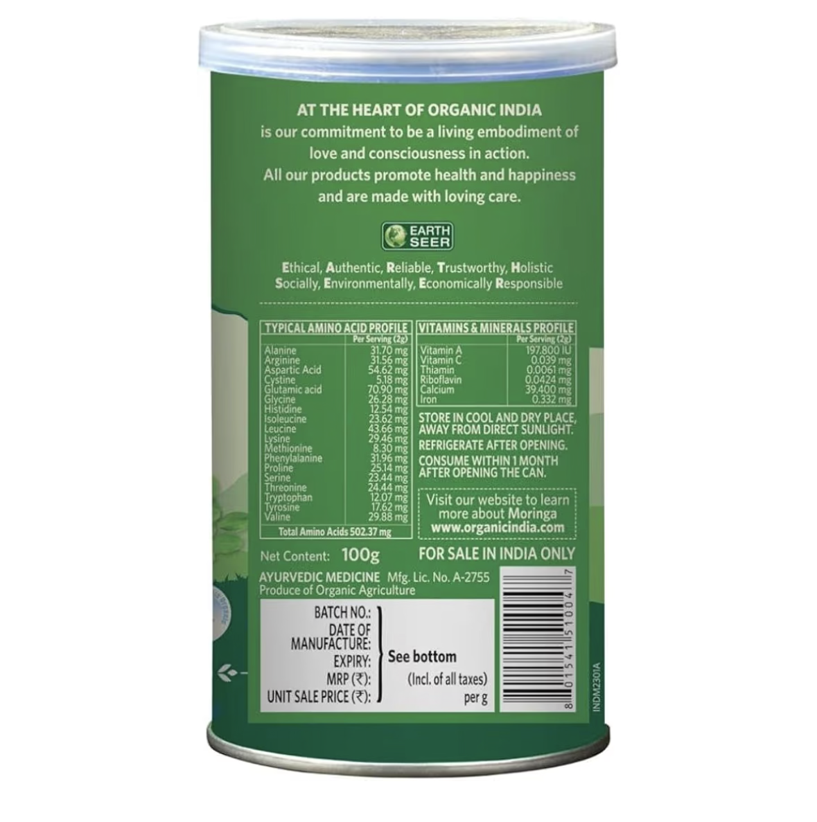 Organic India Moringa Powder - Essential Nutrition - (100g)