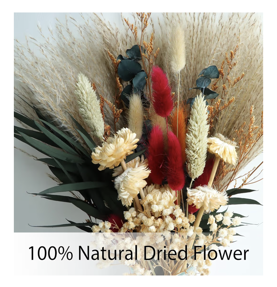 NALACAL Dried Flower Bouquet – 17" Natural Dried Pampas Grass with Bunny Tails, Eucalyptus, and Reed Grass for Fall Home Decor, Perfect for Table or Mantel Arrangements