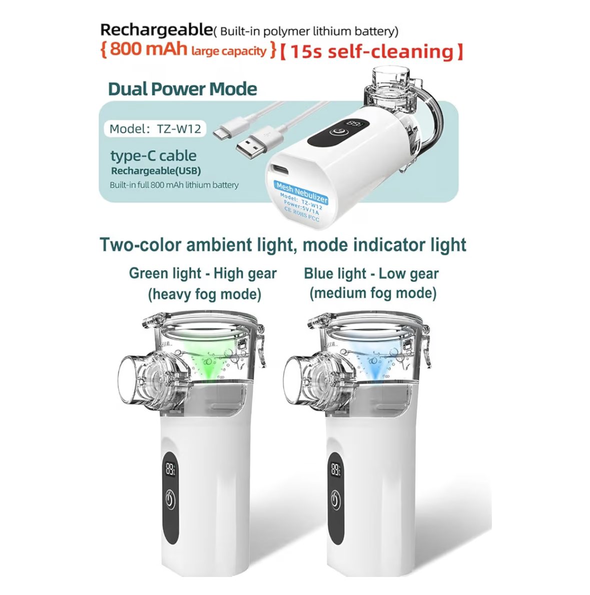 Portable Mini Vaporizers, Handheld Travel Steam Compressor Machine Humidifier Cool Mist Inhaler for Adults & Kids, 800 mAh large capacity