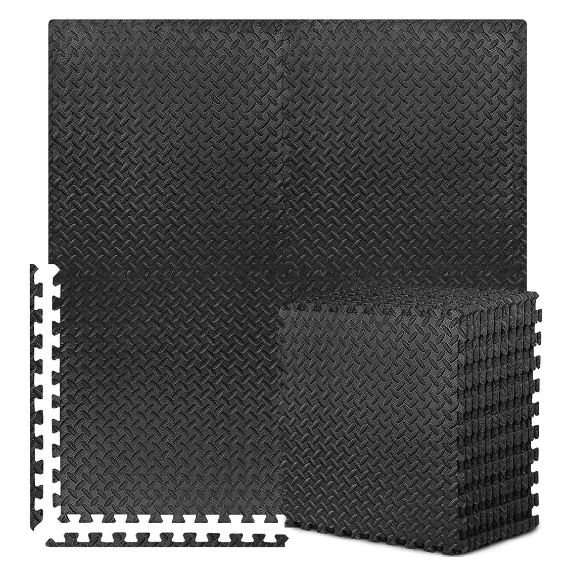 MOMENT Exercise Floor Mat 6 Pack, Soft Interlocking Puzzle EVA Foam Gym Mat Floor Tiles, Non Slip Baby Playmat for Home Gym Playing Exercising, 40x40x1cm, 6 Piece (Black)