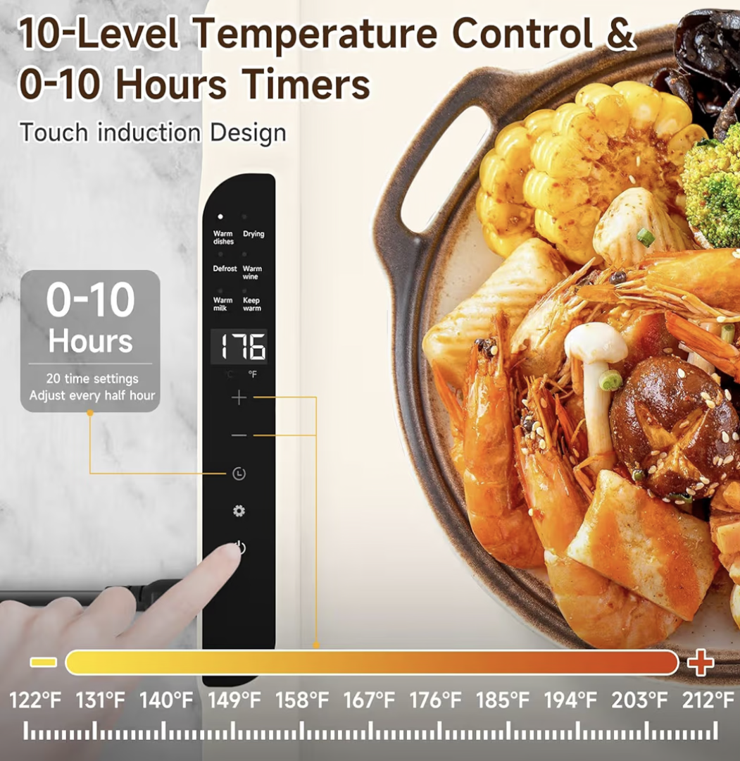 Electric Food Warming Mat with 10 Temperature Settings, Rollable & Portable Electric Warming Tray, Foldable Heating Mat for Countertop, Parties, Buffet, Family Gatherings, Holidays