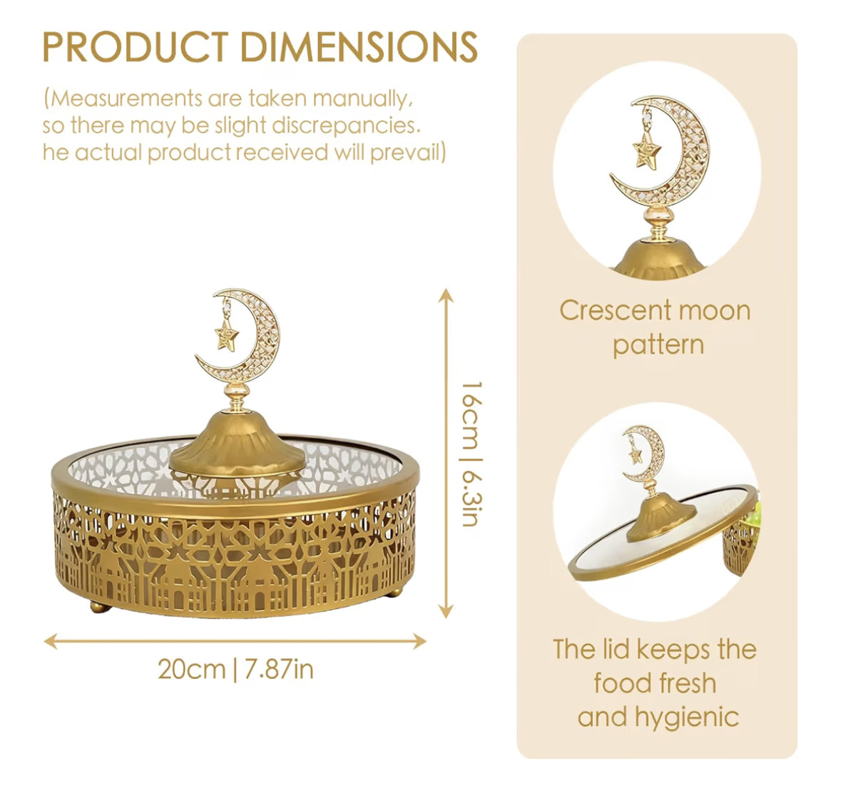 2 Pcs Ramadan Snacks Serving Tray with Lid - Metal Snacks Box for Ramadan & Eid, Handcrafted Arabian Style Serving Dish for Sweets, Nuts, Home Decor Gift
