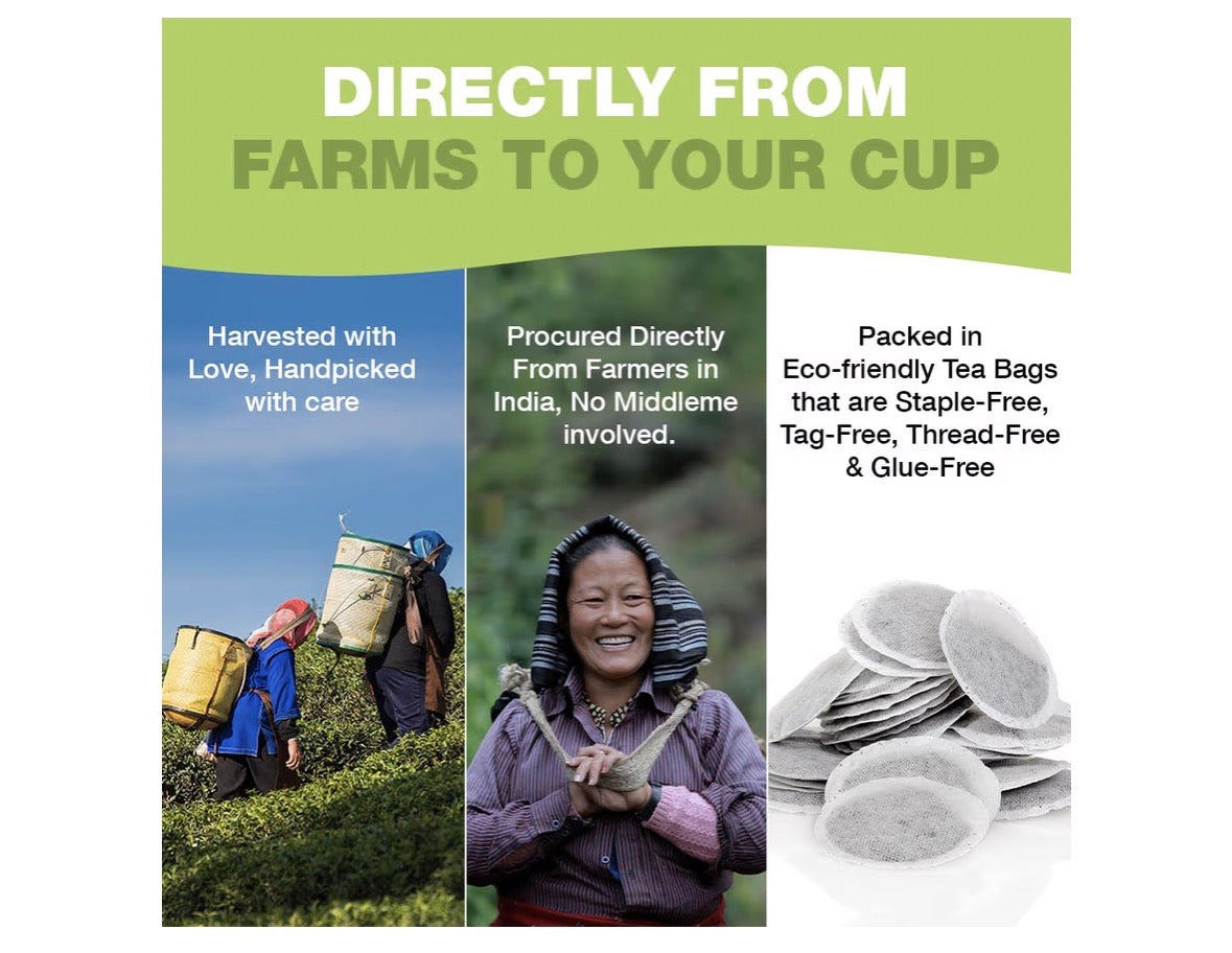 HANDPICK, Green Tea Bags - 100 Eco-Friendly Tea Bags | 100% Halal Certified | Resealable Pack for Freshness | Delicate & Flavory | Direct From India