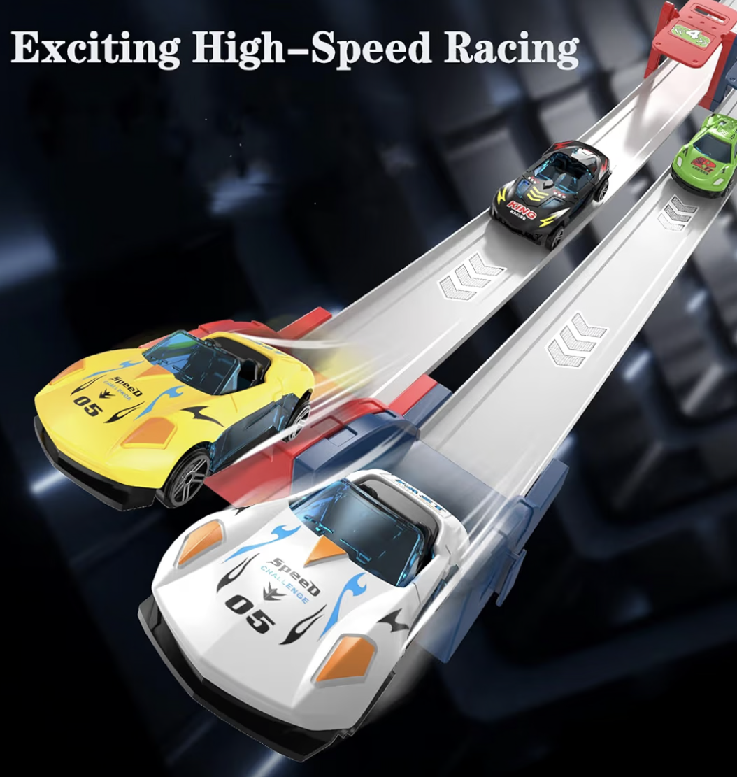 Slot Car Race Track Sets for Boys, Racing Car Track with Slot Cars & Accessories,Dual-Track Racing for 1 or 2 Players,Toys Gifts for Boys Girls Ages 4 5 6 7 8-12,Easy Setup (Dual-Track-4 Car)