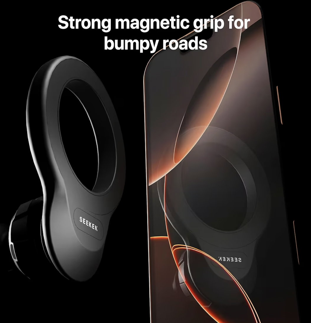 Seeken MagPower Car Phone Holder | Compatible with iPhone 16/15/14/13/12, Samsung S25/S23 | Essential Car Accessories | Magnetic Phone Holder for Car with 360° Rotation, Mobile Holder for Car | Black