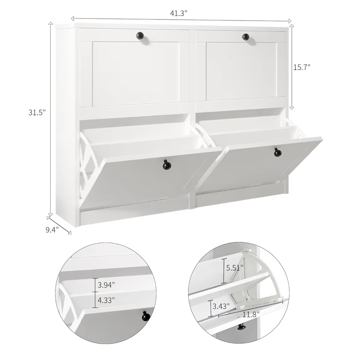 VOWNER Shoe Cabinet with 4 Flip Drawers, Shoes Storage Freestanding Shoes Organizer, Space-Saving Slim Narrow Shoe Rack Cabinet for Entryway, Foyer, Hallway