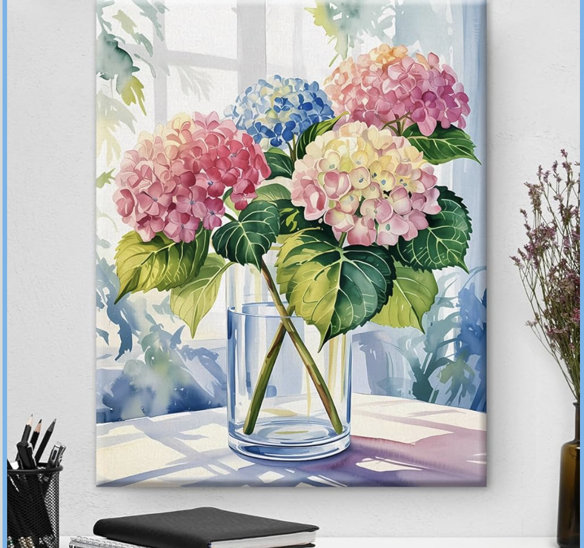 Flower Wall Art Decor Rustic Hydrangeas Canvas Print Poster Flowers Bouquet in Vase Pictures Framed Painting for Home Bedroom Bathroom Wall Decor 8x10 Inches