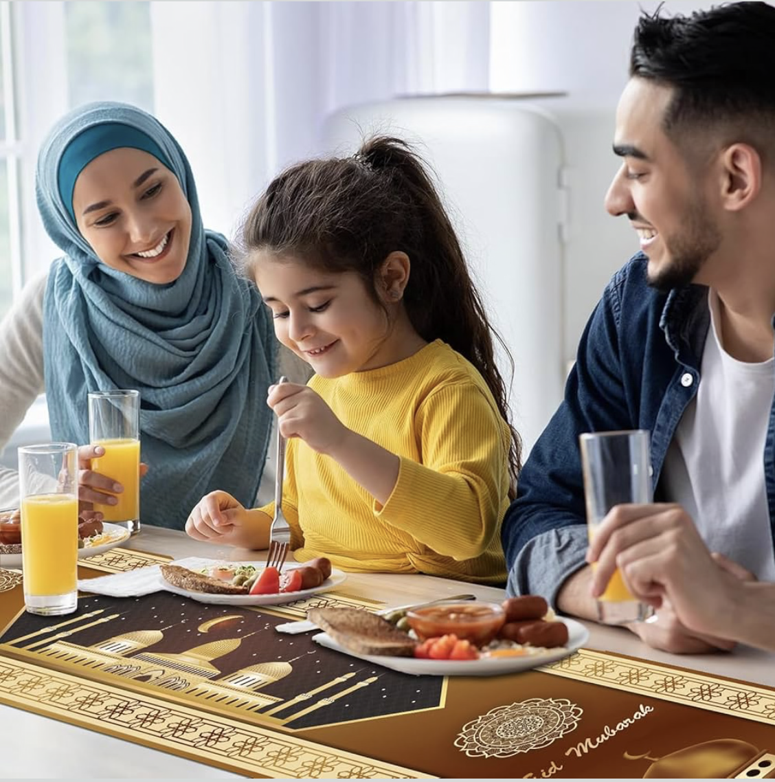 Rness Eid Al Adha Decorations, 5pcs Eid Mubarak Table Decorations with Eid Al-Fitr Table Runner and 4 Pcs Decorative Pillow Covers Party, Home, Dining Room, Table Decorations