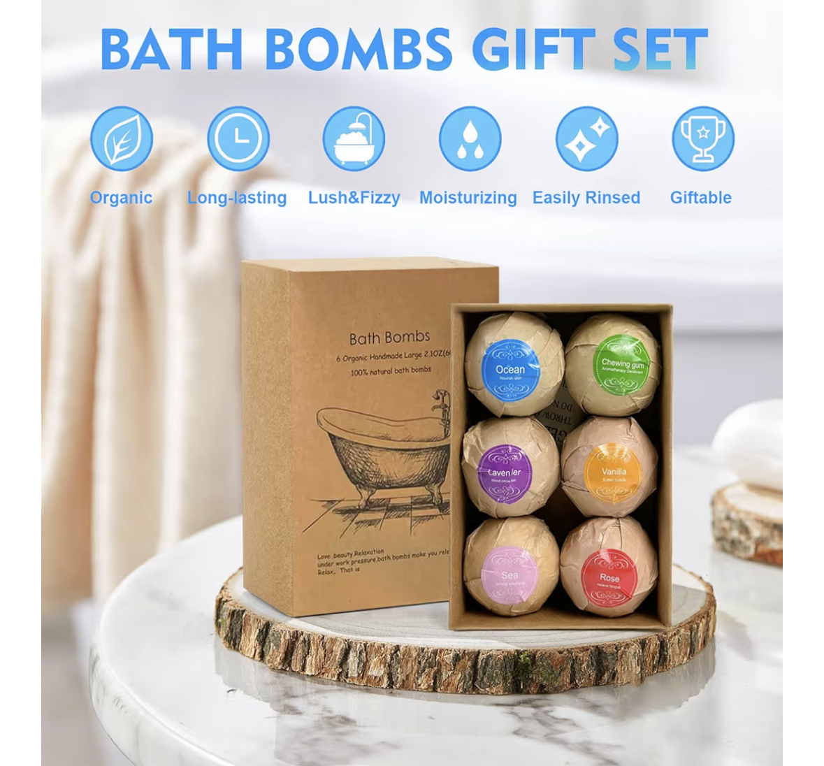 SKY-TOUCH Bath Bombs Gift 6 Pack, Large Organic & Natural Essential Oil Handmade Set Moisturize Dry Skin