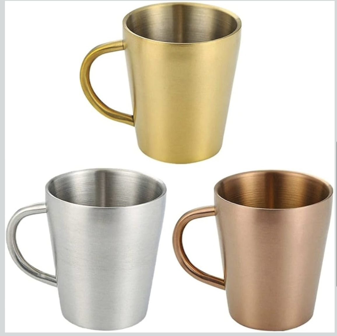 Home Double-Layer With Handle 304 Stainless Steel Water Cup 300ml Dining Drinkware Mugs Coffee Mugs(Gold)