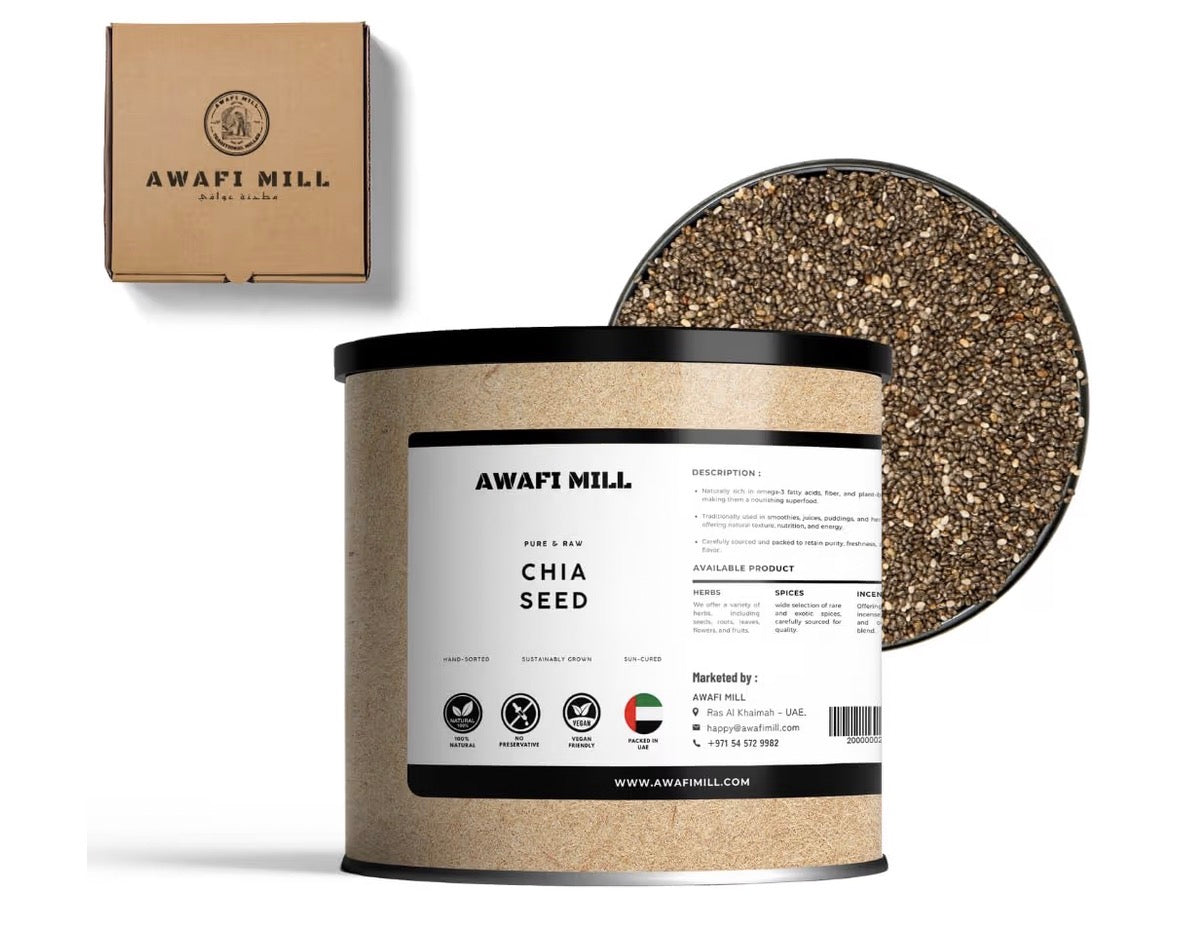 AWAFI MILL Chia Seeds | Naturally Cleaned Salvia Hispanica | Tiny, Crunchy Superfood Seeds for Culinary & Beverage Use - 500 g | 17.6 Oz