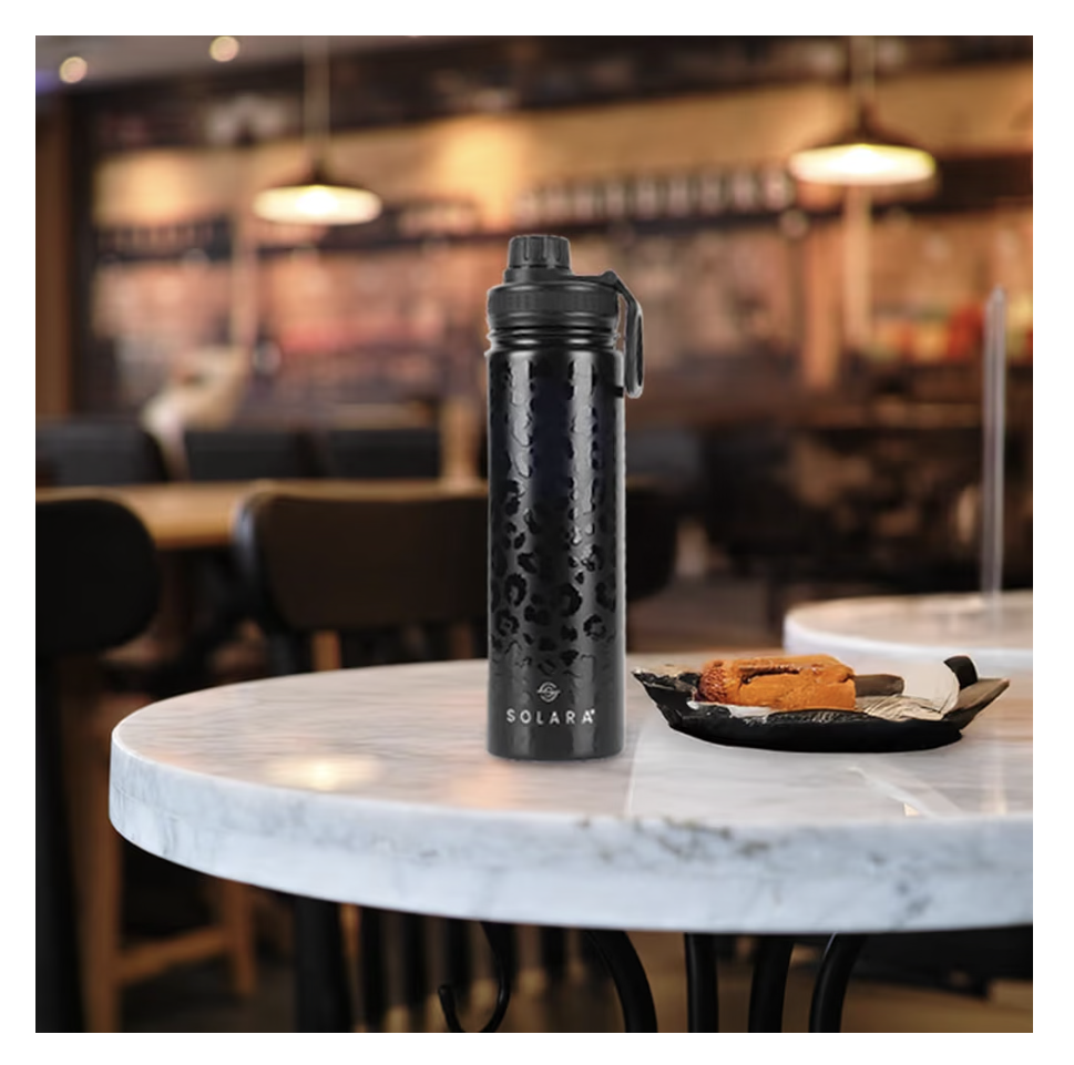 SOLARA Insulated Water Bottle 650ml, Thermosteel for Hot and Cold Drinks, Travel, Home, Office, School, Gym, Adults, Sipper Bottle, Black Marble