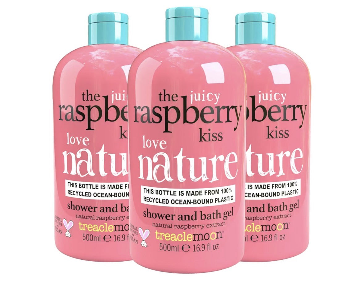 Treaclemoon Raspberry Kiss Shower & Bath Gel, 500ml (Pack of 3) | Fruity & Refreshing Body Wash with Natural Raspberry Extract | Sweet, Inviting Aroma | Vegan & Cruelty-Free | Gentle & Moisturising