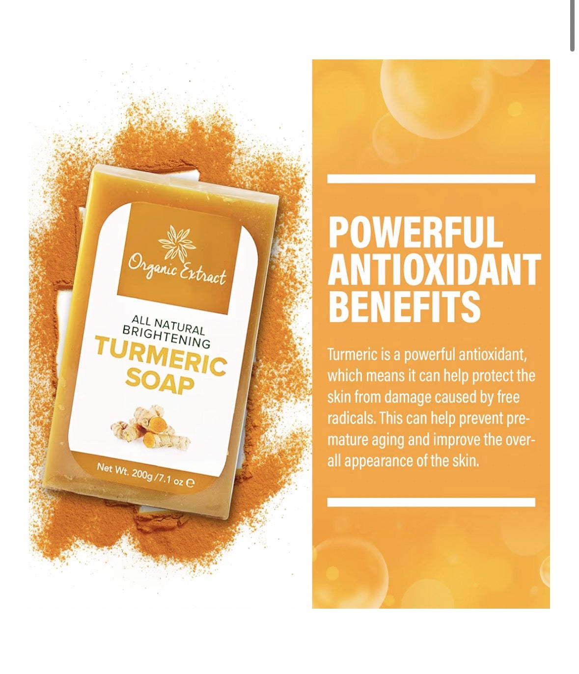 Tumeric Soap - 7.05fl oz / 200g - Skin Brightening Soap Bar - Deeply Moisturizes & Cleanses Skin, Reduces Acne & Dark Spots