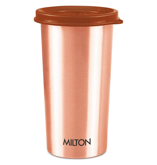 MILTON Copper Drinking Water Tumbler with Lid, 1 Piece, 480 ml, Copper | 100% Leak Proof