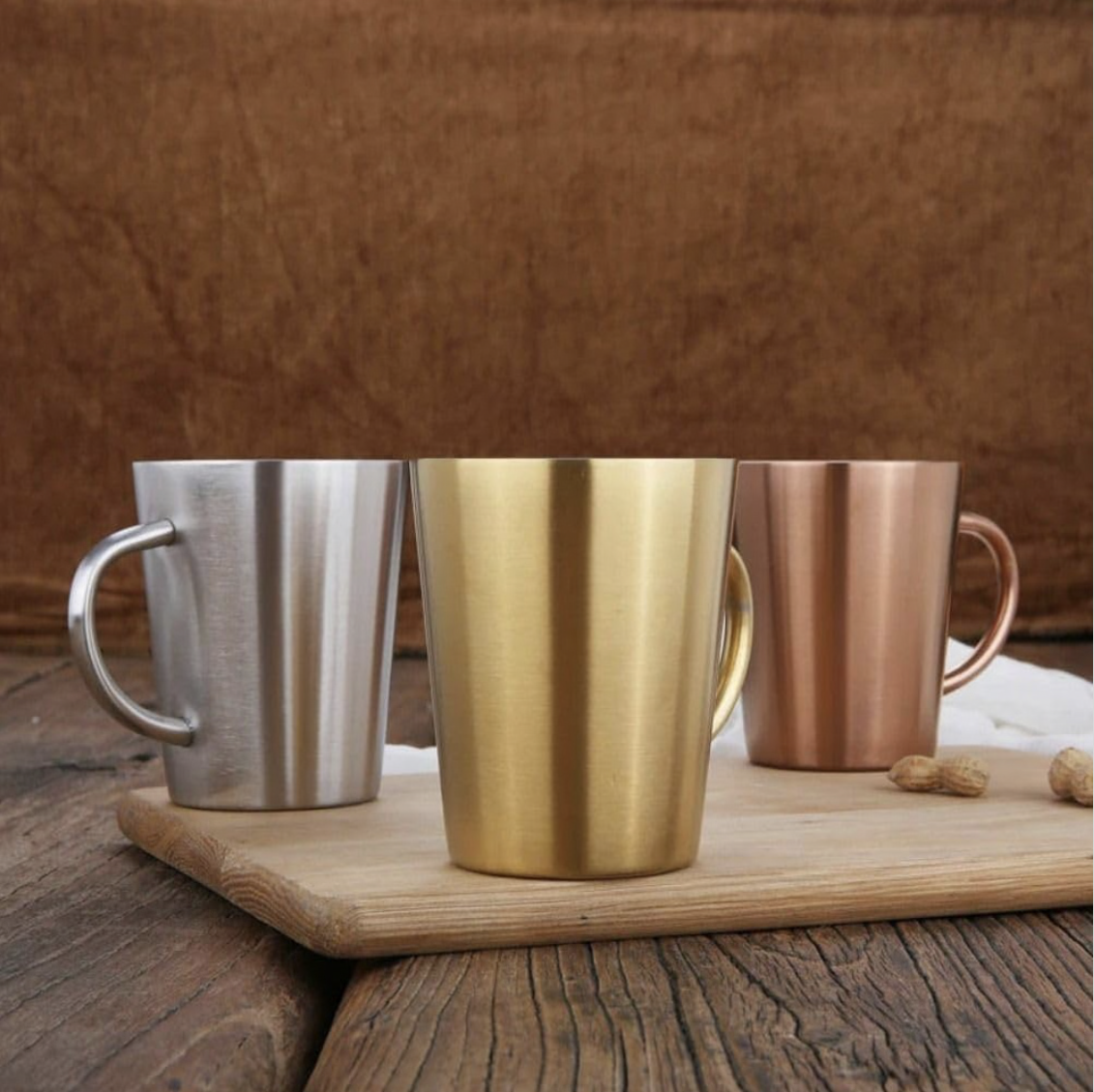 Home Double-Layer With Handle 304 Stainless Steel Water Cup 300ml Dining Drinkware Mugs Coffee Mugs(Gold)