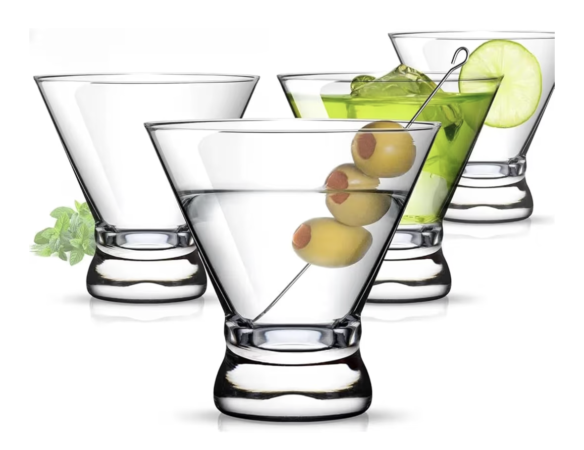 THE WHITE SHOP Martini Glasses Set of 4-8oz Stemless Martini Glasses-Set- Bar, Dessert, Wine Glasses Martini Cocktail Glasses