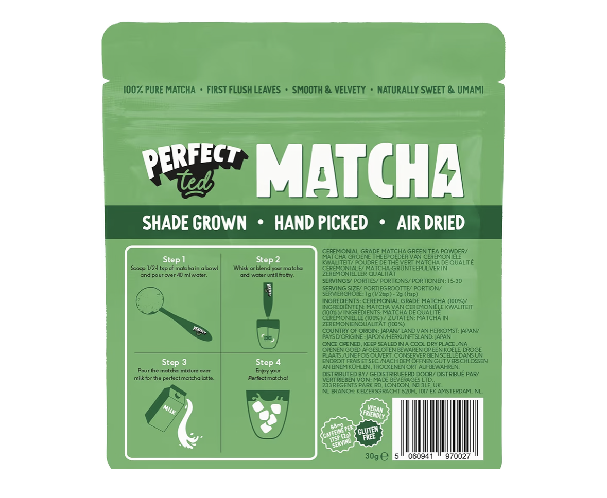 Perfect Ted | Organic Matcha Flavor 30g | Matcha Powder Ceremonial Grade | Single-Origin Uji, Japan | Matcha Green Tea Powder (30 Servings) (30g, Organic)