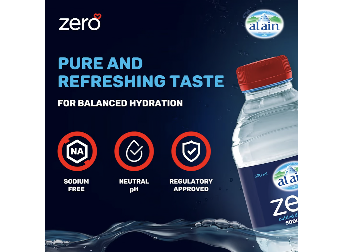 Al Ain Zero, 330ml Water, Pack of 12, Zero Sodium Water, Pure Refreshing Al Ain Water, PH Neutral Bottled Water