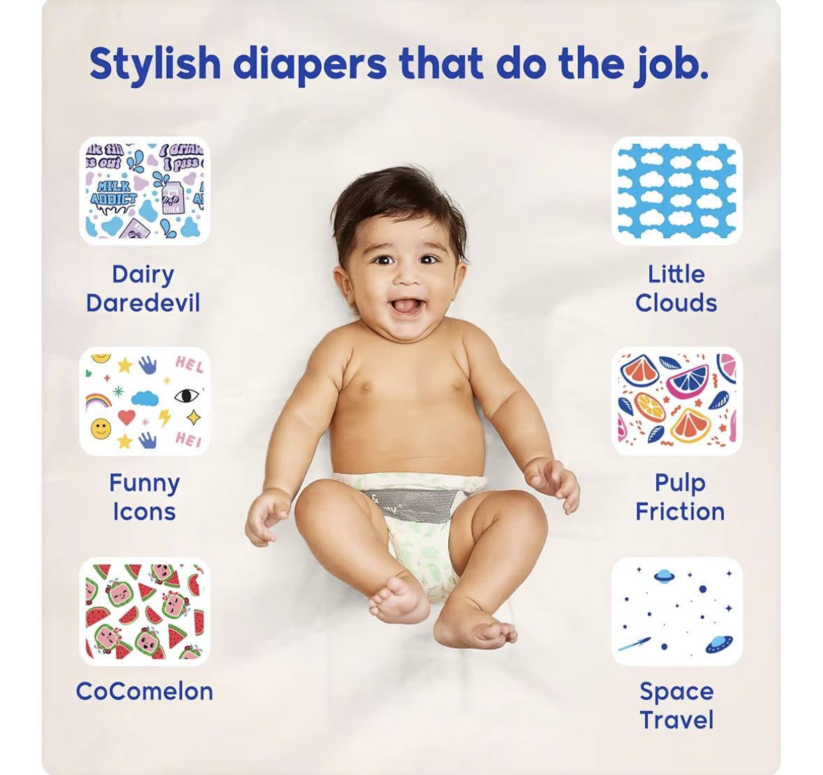 Kim & Kimmy Eco Diapers, New Born, Up to 5 kg, 32 Diapers - 12 Hour Leak Protection, No Rashes, Hypoallergenic - Cruelty Free & Vegan - Funny Icons