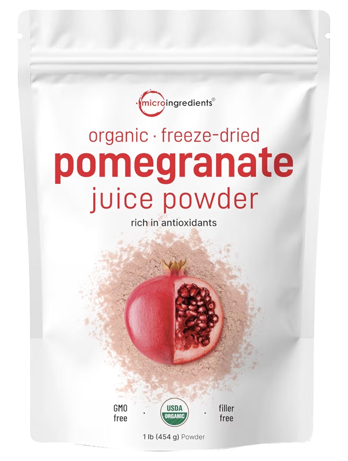 Organic Pomegranate Juice Powder, 1 Pound (91 Serving), Freeze Dried & Cold Pressed, Natural Vitamin C (Immune Vitamin), Support Immune System, Organic Flavor for Smoothie & Beverage, Vegan