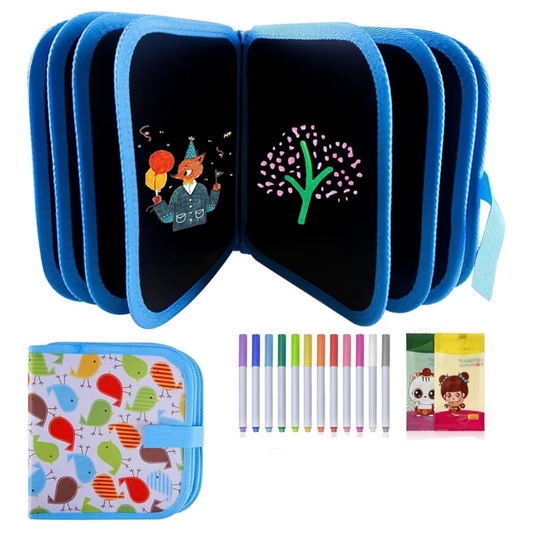 Mumoo Bear Erasable Doodle Books, Double-Sided Kids' Drawing Writing Boards with 12 Coloring Pens, Portable Early Learning Drawing Pad Travel Toys Birthday Gifts for 3-8 Year Old Boys Girls (Blue)