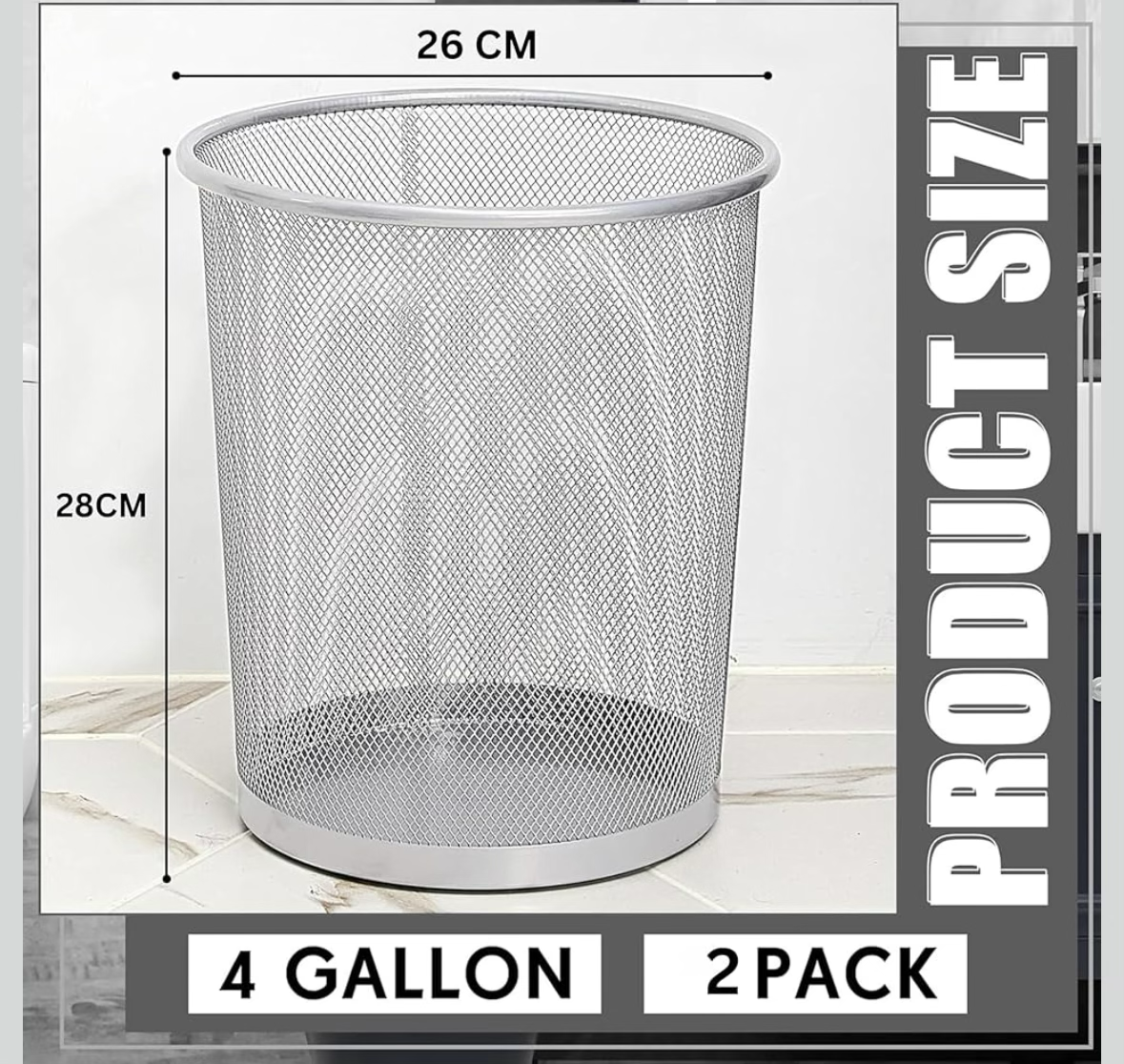 2 Pcs Waste Basket | Trash Can Metal Wire Circular Mesh Bin | Lightweight and Stylish | Ideal Garbage Trash Can for Home & Office Waste