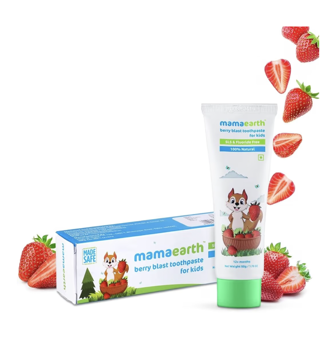 Mamaearth 100% Natural Kids Berry blast Toothpaste With Aloe Vera, Stevia & Xylitol Promotes Healthy Gums & Teeth | Fluoride-Free, No Artificial Flavour & Safe if Swallowed, Cavity Protection, 50g