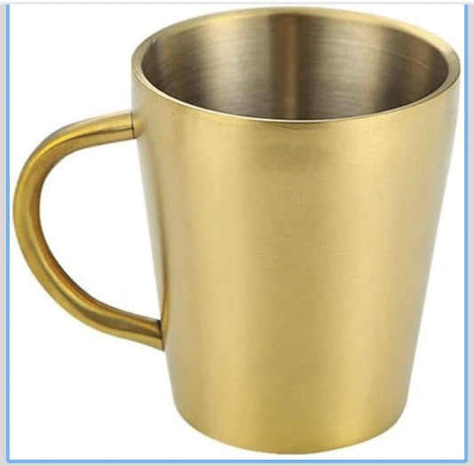 Home Double-Layer With Handle 304 Stainless Steel Water Cup 300ml Dining Drinkware Mugs Coffee Mugs(Gold)