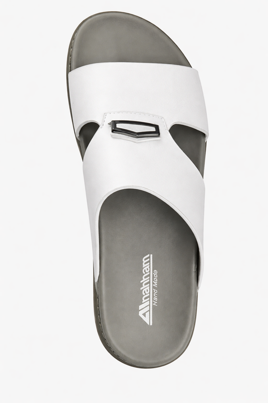 Handmade Arabic Men's Slippers | Outdoor Arabic Sandals For Men | Flip Flops Open Toe | Full Genuine Leather with Buckle | New Arabic Design | Grey Footbed | Comfortable & LightWeight