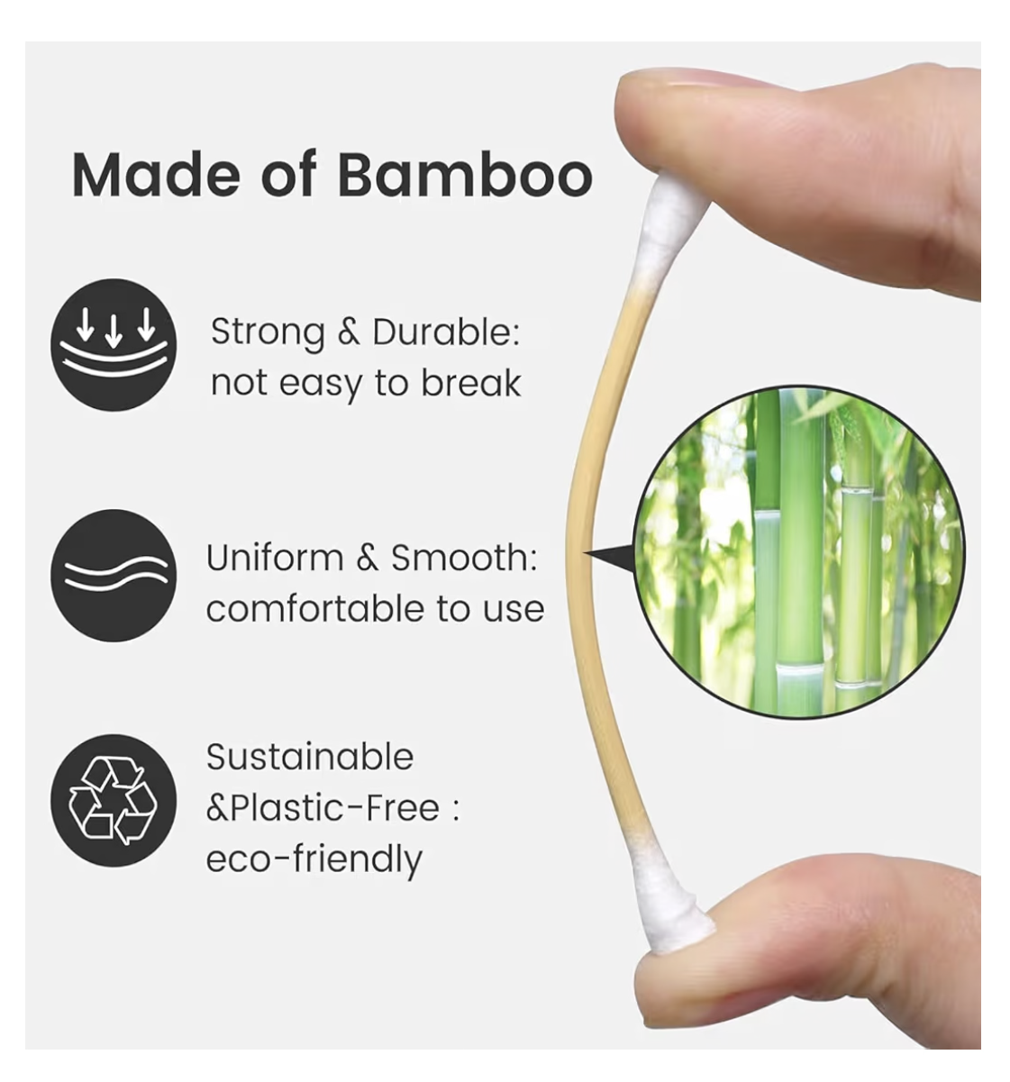 Bamboo Cotton Buds 500 Pcs Double Tipped Cotton Swabs - Biodegradable Eco-Friendly Strong Wooden Sticks Round Tips Ear Buds - Qtips Wooden Cotton Buds for Baby Care, Makeup, Ear Cleaning