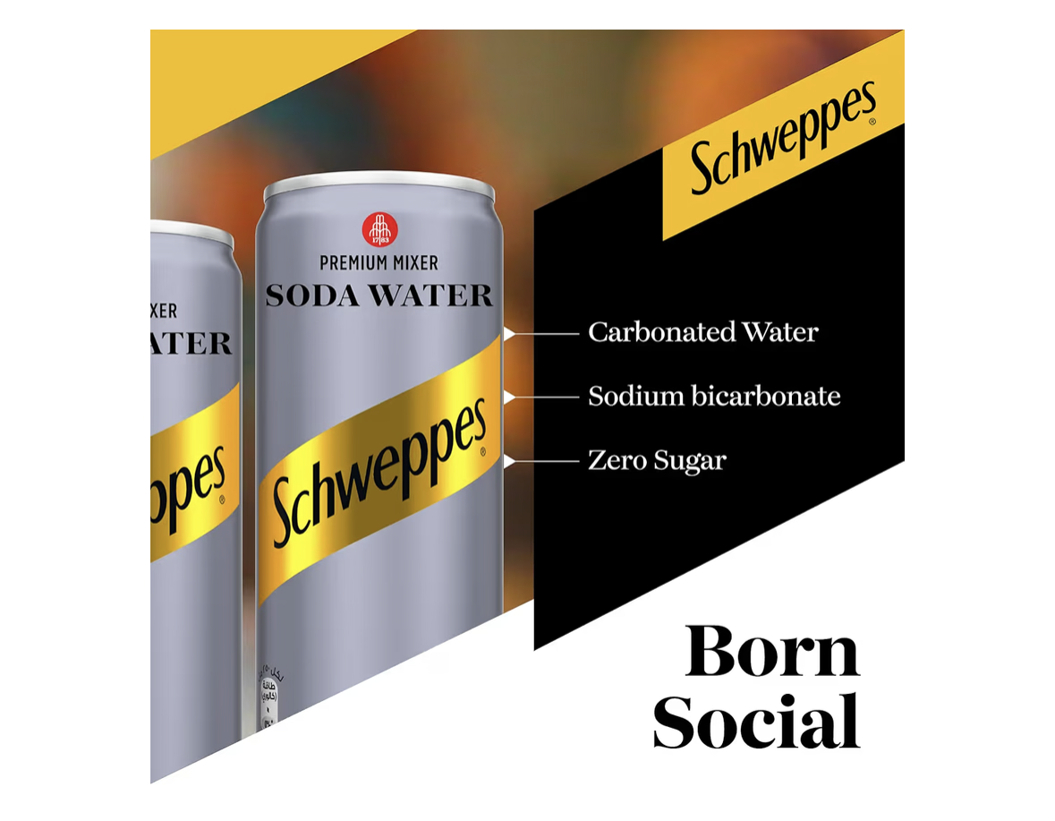Schweppes Soda Water, Carbonated Drink, Can 250ml, Pack of 6