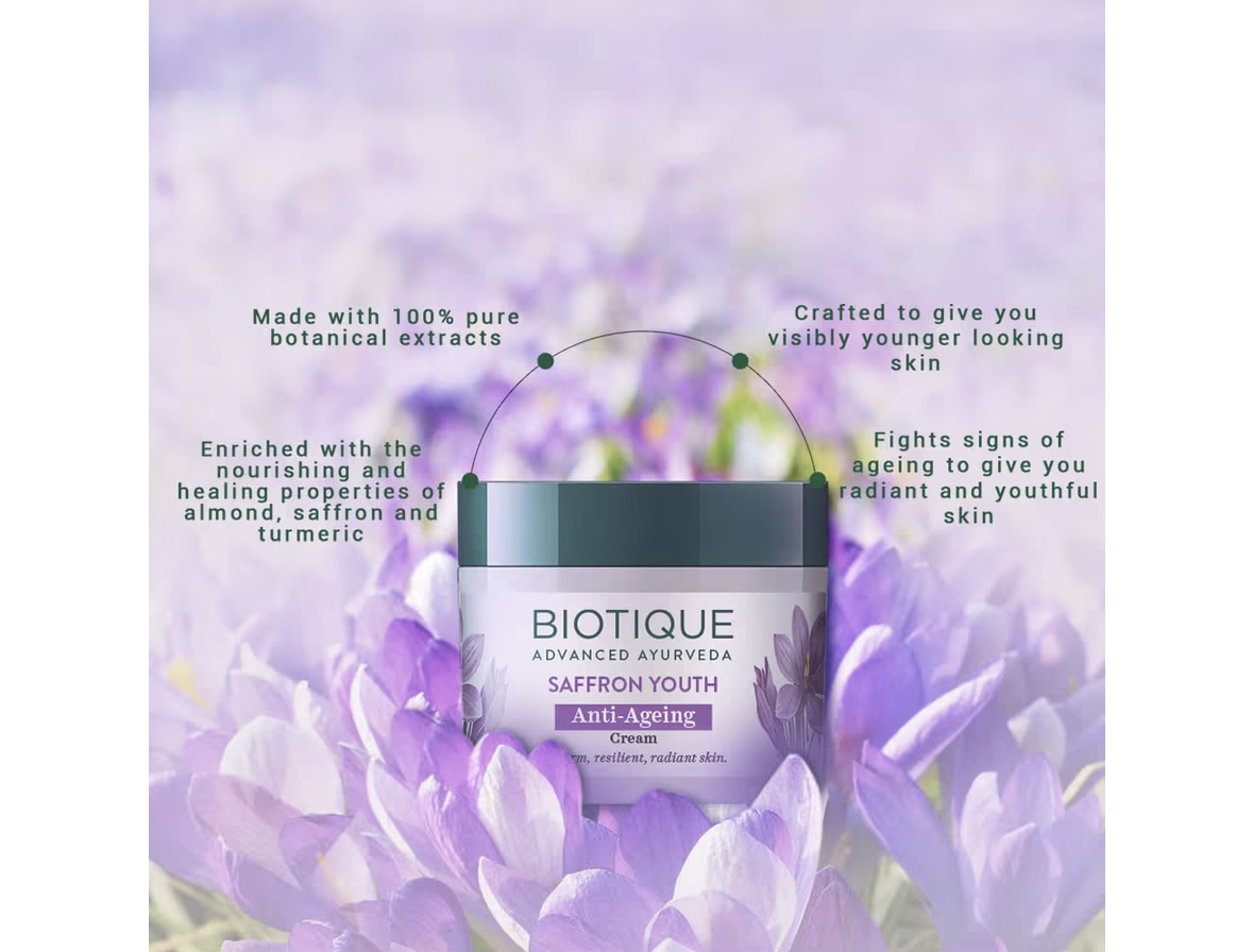 Biotique Saffron Youth Dew Visibly Age Less moisturizer 50 gm/ 1.76 Oz. I For All Skin Type I See Firm, Resilient, Radiant Skin I Prevents Dark lines And Premature Aging