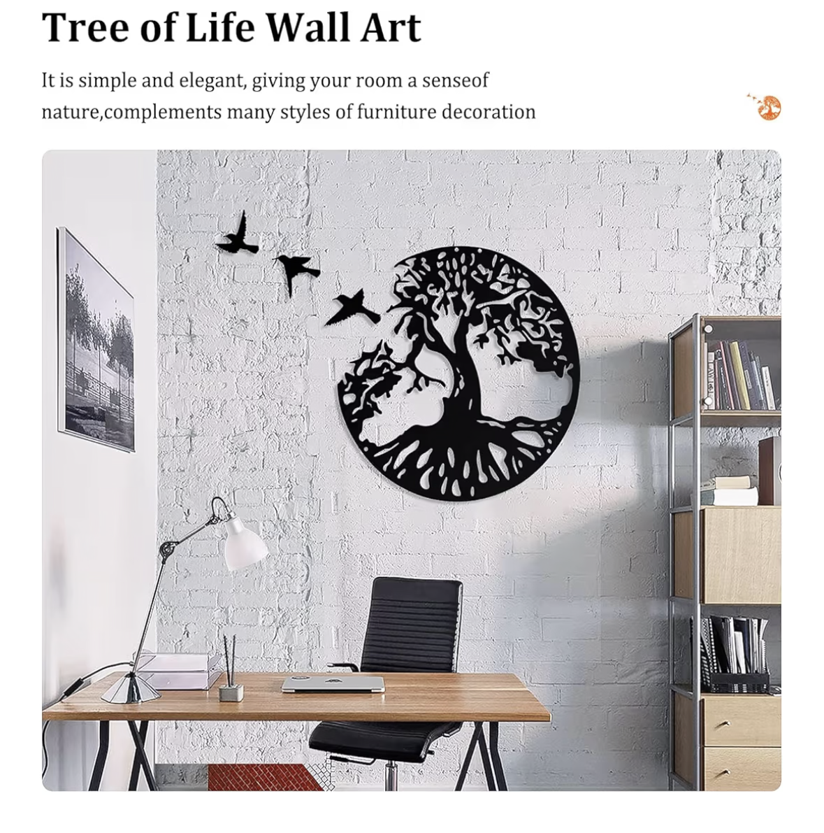NALACAL Tree of Life Metal Wall Art with 3 Pcs Birds, 4 Pcs Black Metal Wall Decorative Art with 3 Pcs Birds for Living Room, Bathroom, Kitchen (12 inches Black)