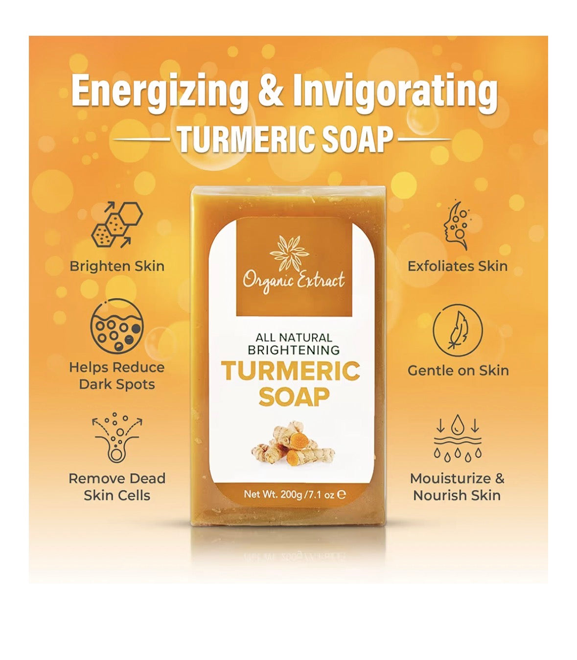 Tumeric Soap - 7.05fl oz / 200g - Skin Brightening Soap Bar - Deeply Moisturizes & Cleanses Skin, Reduces Acne & Dark Spots