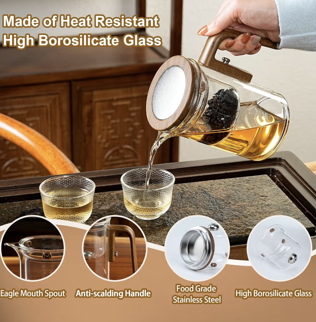 Enchanti Tea Pot, Glass Teapot with Infuser, Magic Witchcraft Enchanted Tea Kettle with Strainer for Water Separation, Magical Push Control Tea Maker for Loose Leaf & Herbal Teas -600ML