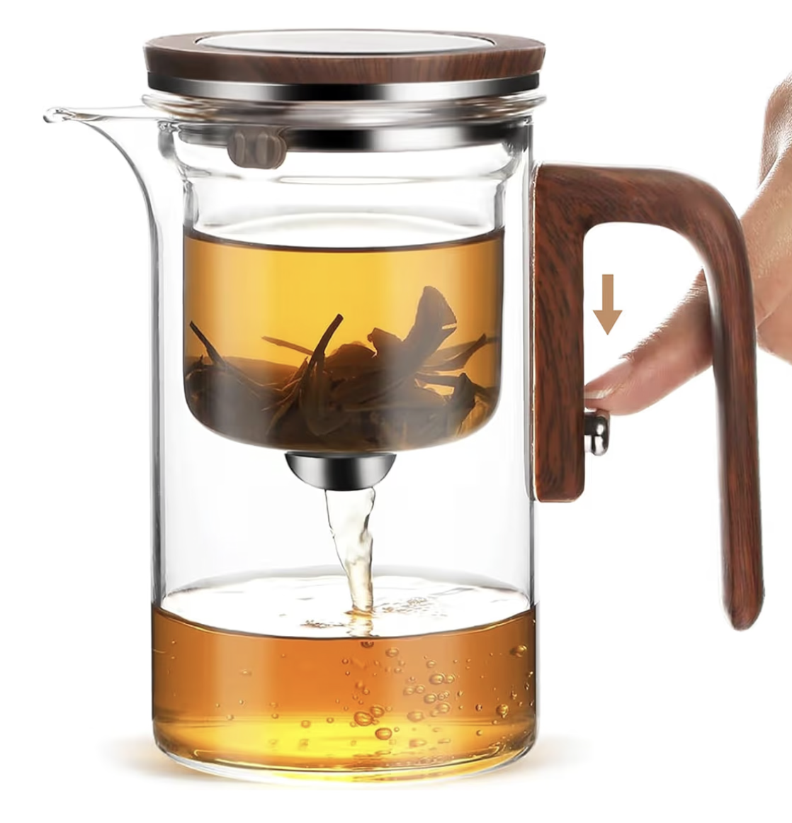 Enchanti Tea Pot, Glass Teapot with Infuser, Magic Witchcraft Enchanted Tea Kettle with Strainer for Water Separation, Magical Push Control Tea Maker for Loose Leaf & Herbal Teas -600ML