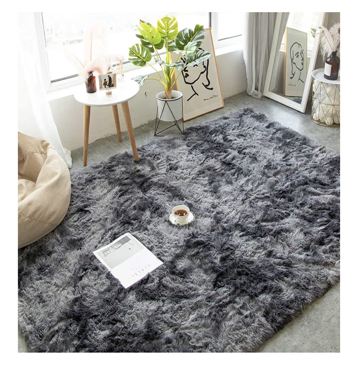 Area Rugs Shaggy Carpet for Living Room Bedroom Large Fluffy Carpet Modern Non-Slip Mat Multisize Rug Indoor Home Decor (Black Gray, 120 x160 cm)